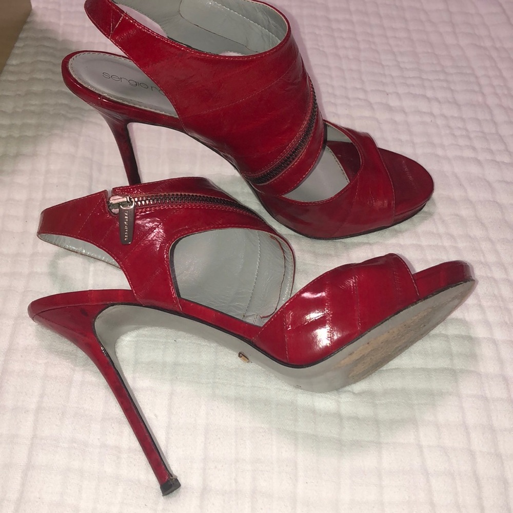 Eel skin Sergio Rossi leather red high heels zipper sandal designer shoes 40